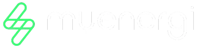 White and green Myenergi logo with transparent background
