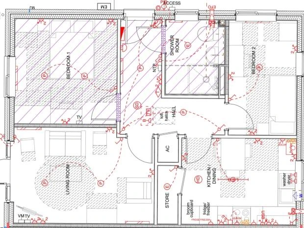 property plan showing electrical fittings locations
