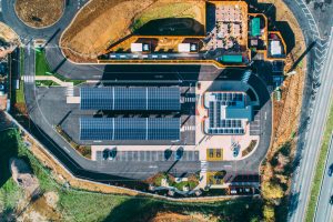 aerial drone photo of Gridserve forecourt