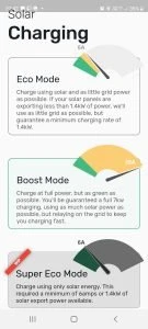 Screenshot of Hypervolt app showing solar charging options