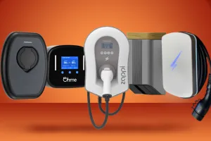 5 EV home chargers on orange background