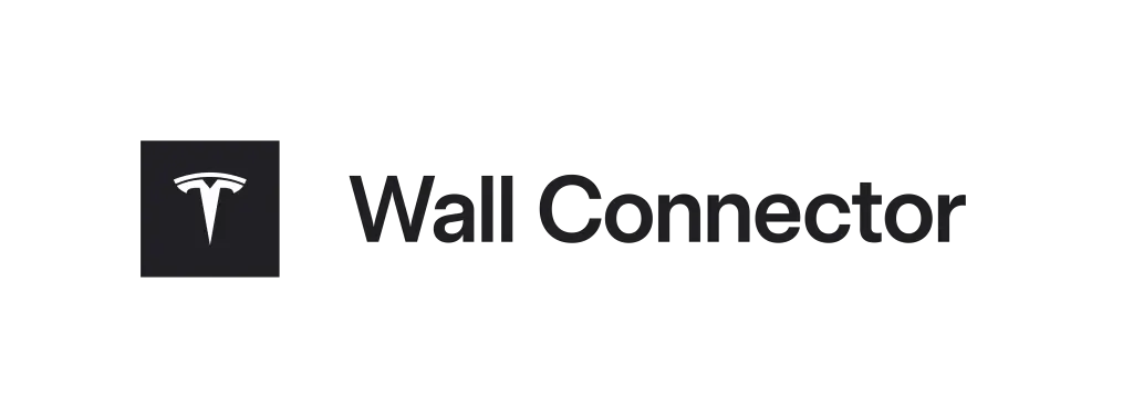 Black wall connector text and black tesla logo